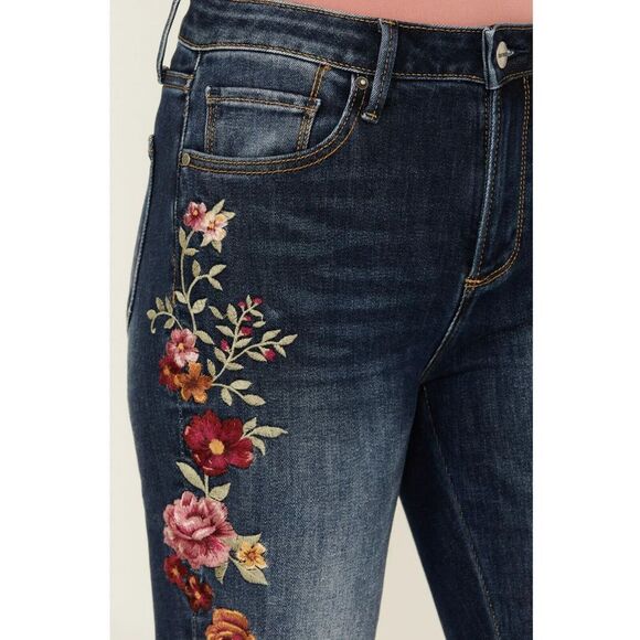 Driftwood xFree People Sz 29 Med. Wash Wyatt Floral Embroidered Bootcut Jeans - Picture 11 of 12